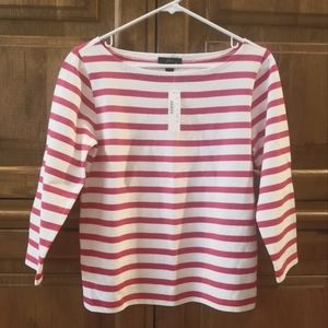 J Crew Structured Boatneck Dark Pink Striped Tee